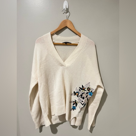 Skull Cashmere Embroidered Floral Skull Pullover Wool blend - Picture 6 of 8